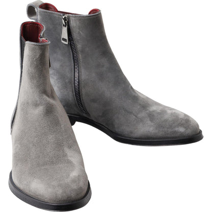 Dolce & Gabbana Gray Leather Men Ankle Boots Shoes