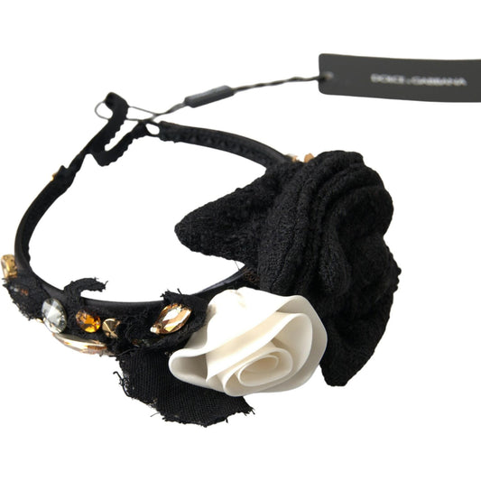 Dolce & Gabbana Diadem Headband Tiara White Rose Crystal Hair Gold SIG19569