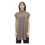 Alpha Studio Brown Wool Women Sweater with Turtleneck and Side Slits AL-23506-IT40|S