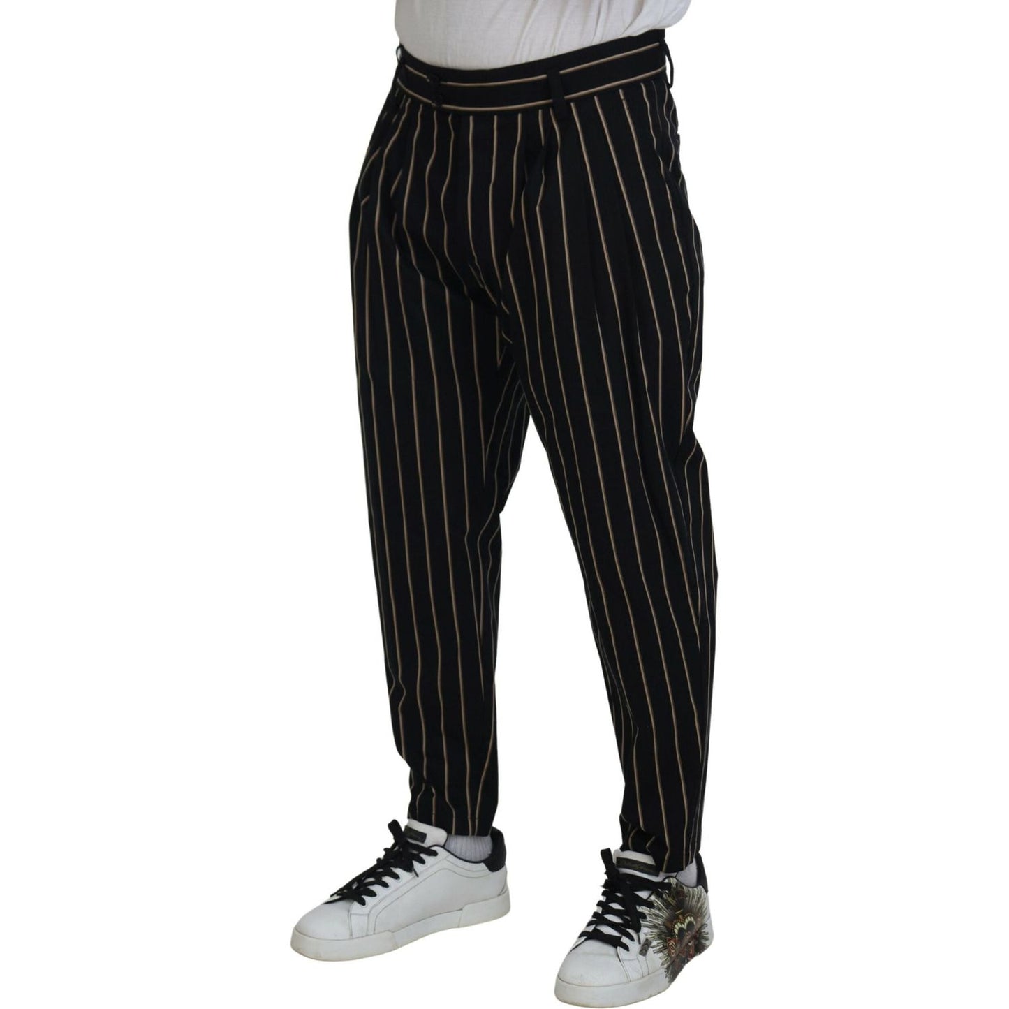 Dolce & Gabbana Black Beige Striped Cotton Stretch Pants