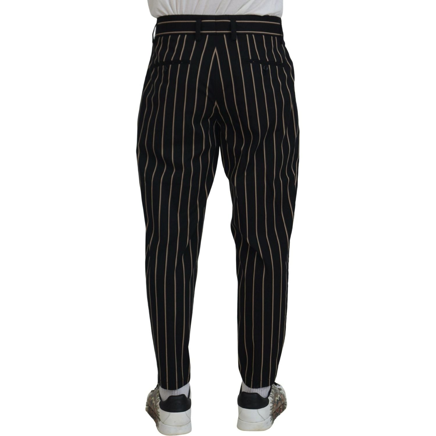 Dolce & Gabbana Black Beige Striped Cotton Stretch Pants