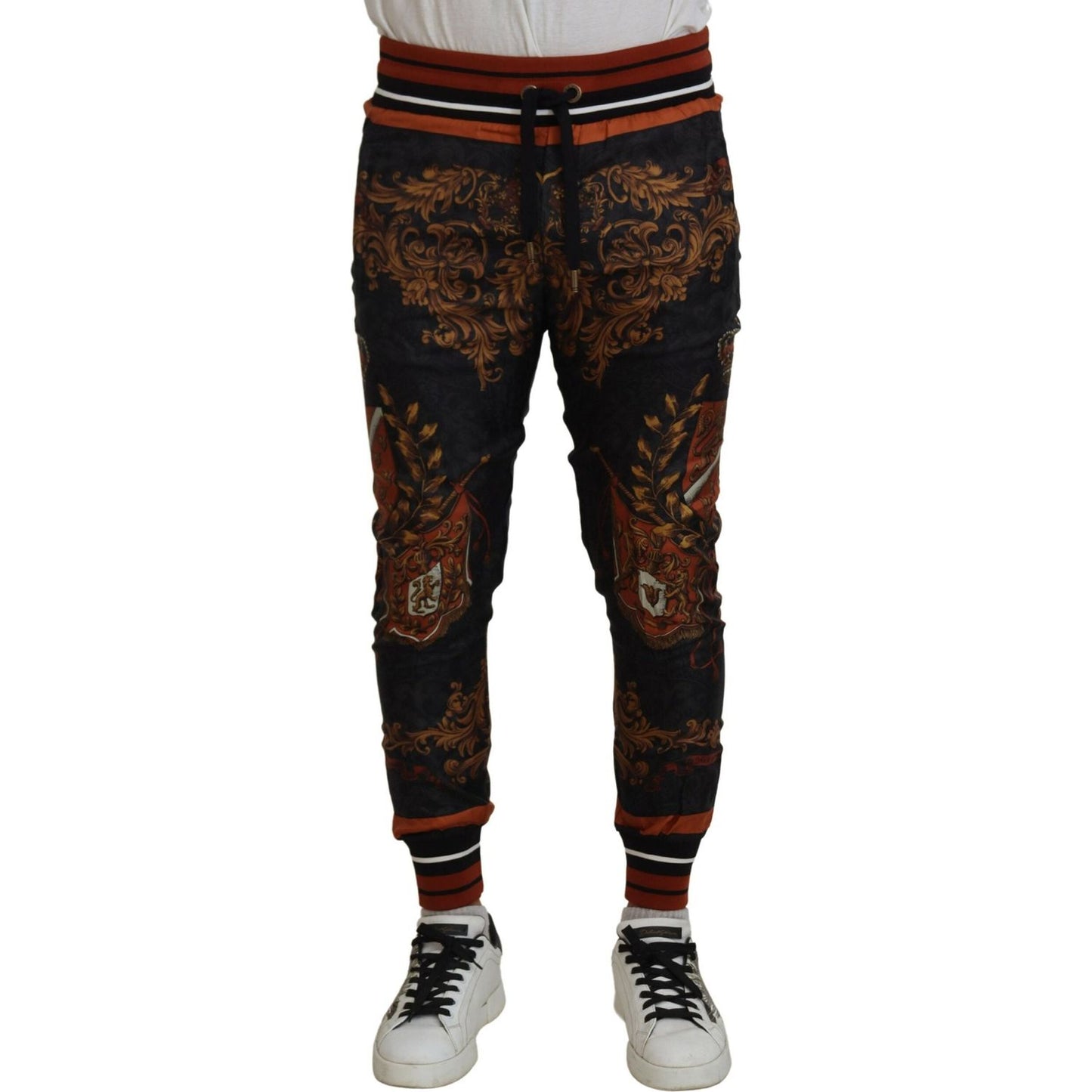 Dolce & Gabbana Gray Silk Baroque Crown Trousers Sport Pants PAN74754- 44