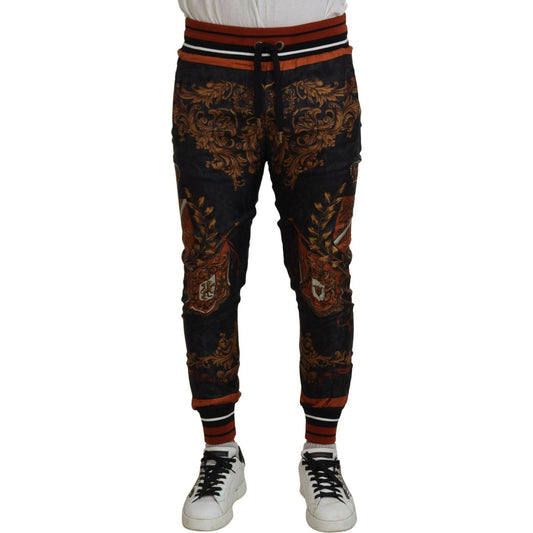 Dolce & Gabbana Gray Silk Baroque Crown Trousers Sport Pants PAN74754- 44