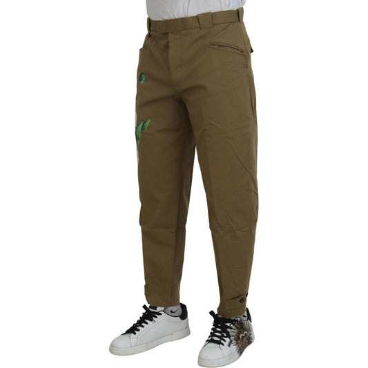 Dolce & Gabbana Beige Cotton Stretch Floral Chinos Pants PAN74756-44
