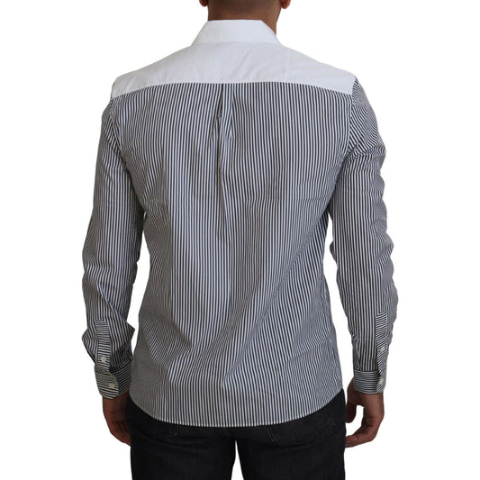 Dolce & Gabbana Gray White Striped Slim Fit Shirt TSH83870- 37