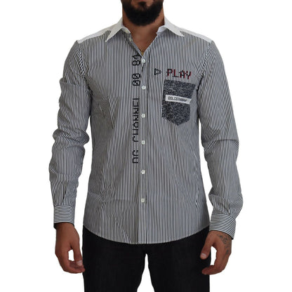 Dolce & Gabbana Gray White Striped Slim Fit Shirt
