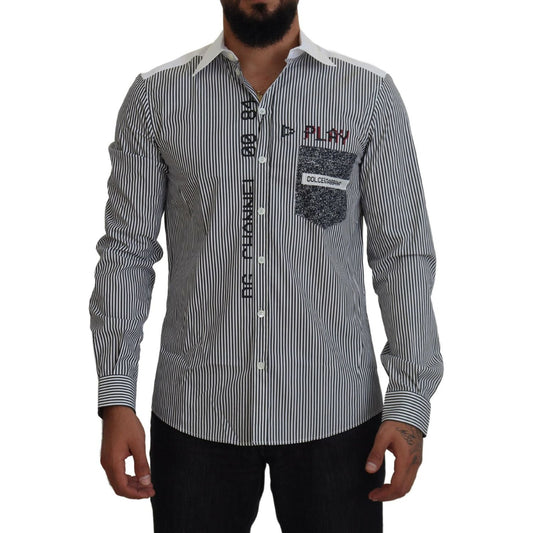 Dolce & Gabbana Gray White Striped Slim Fit Shirt TSH83870- 37