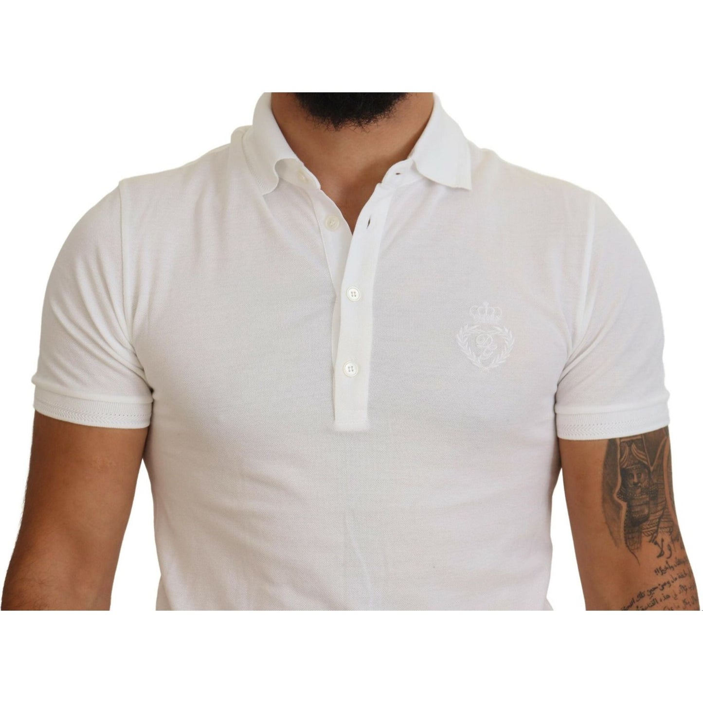 Dolce & Gabbana White Cotton Logo Short Sleeve Polo T-shirt TSH83932-44