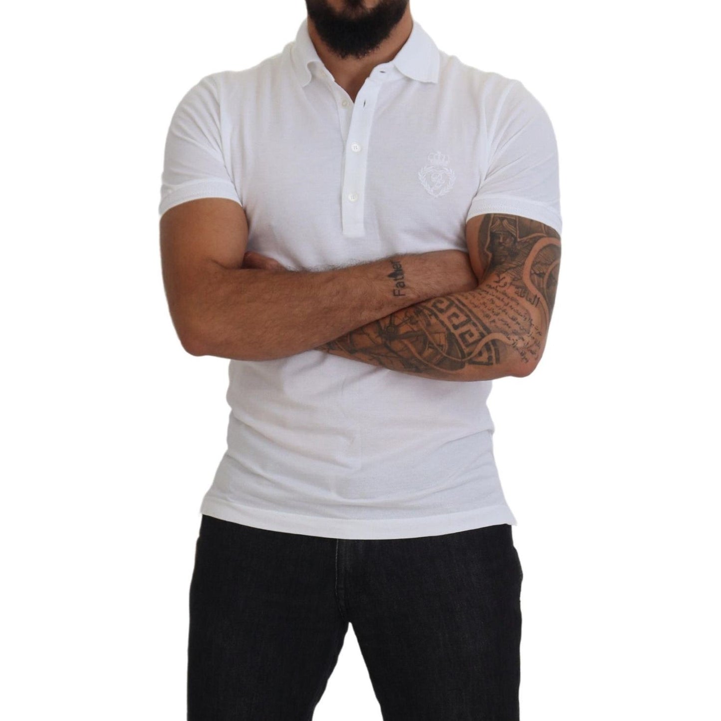 Dolce & Gabbana White Cotton Logo Short Sleeve Polo T-shirt TSH83932-44