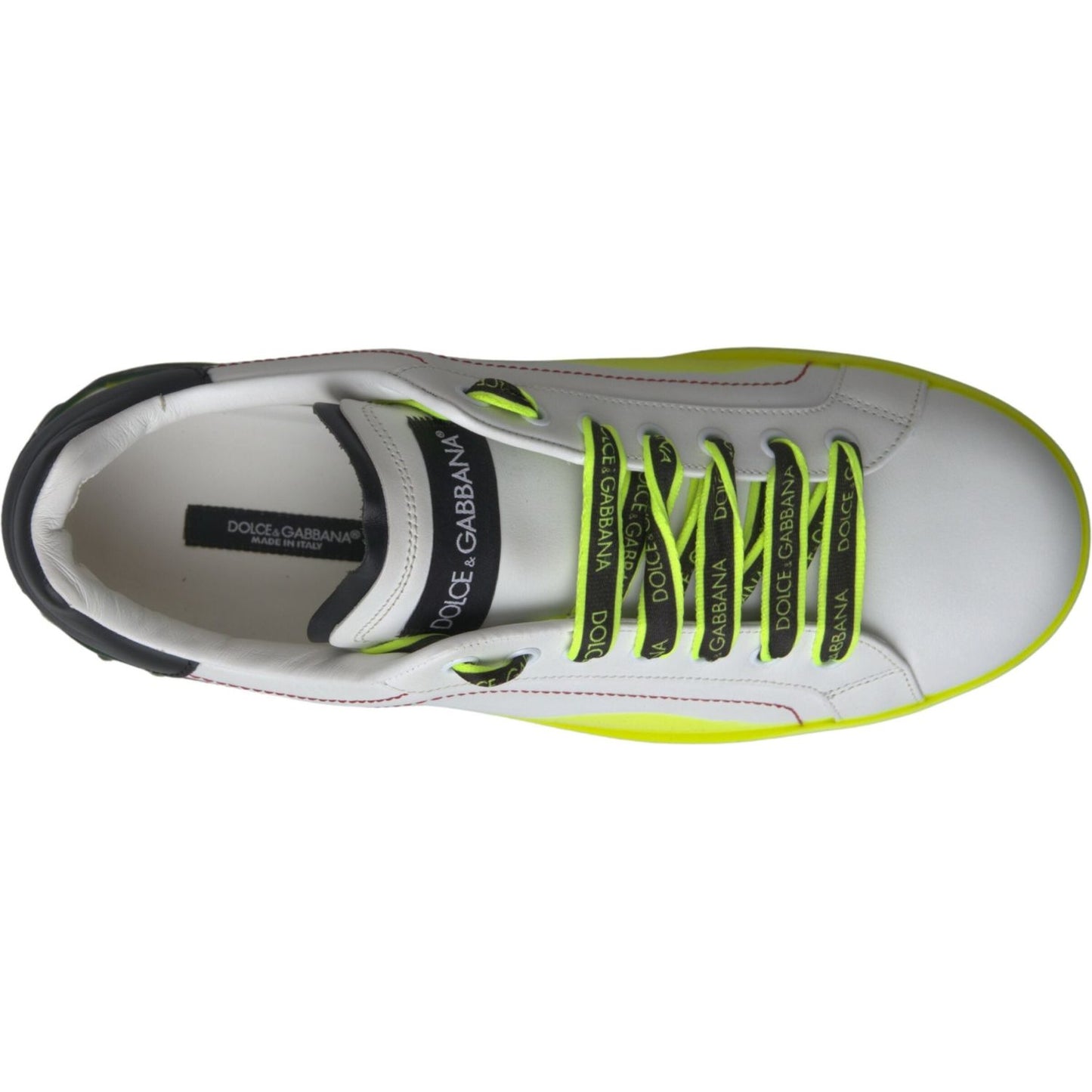 Dolce & Gabbana White Yellow Portofino Leather Sneakers Shoes