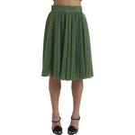 Dolce & Gabbana Metallic Green High Waist A-line Pleated Skirt SKI1829-44
