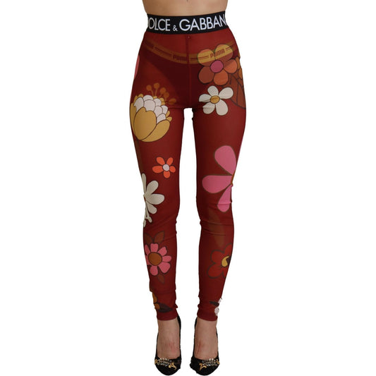 Dolce & Gabbana Red Floral Leggings Stretch Waist Pants PAN74235-38