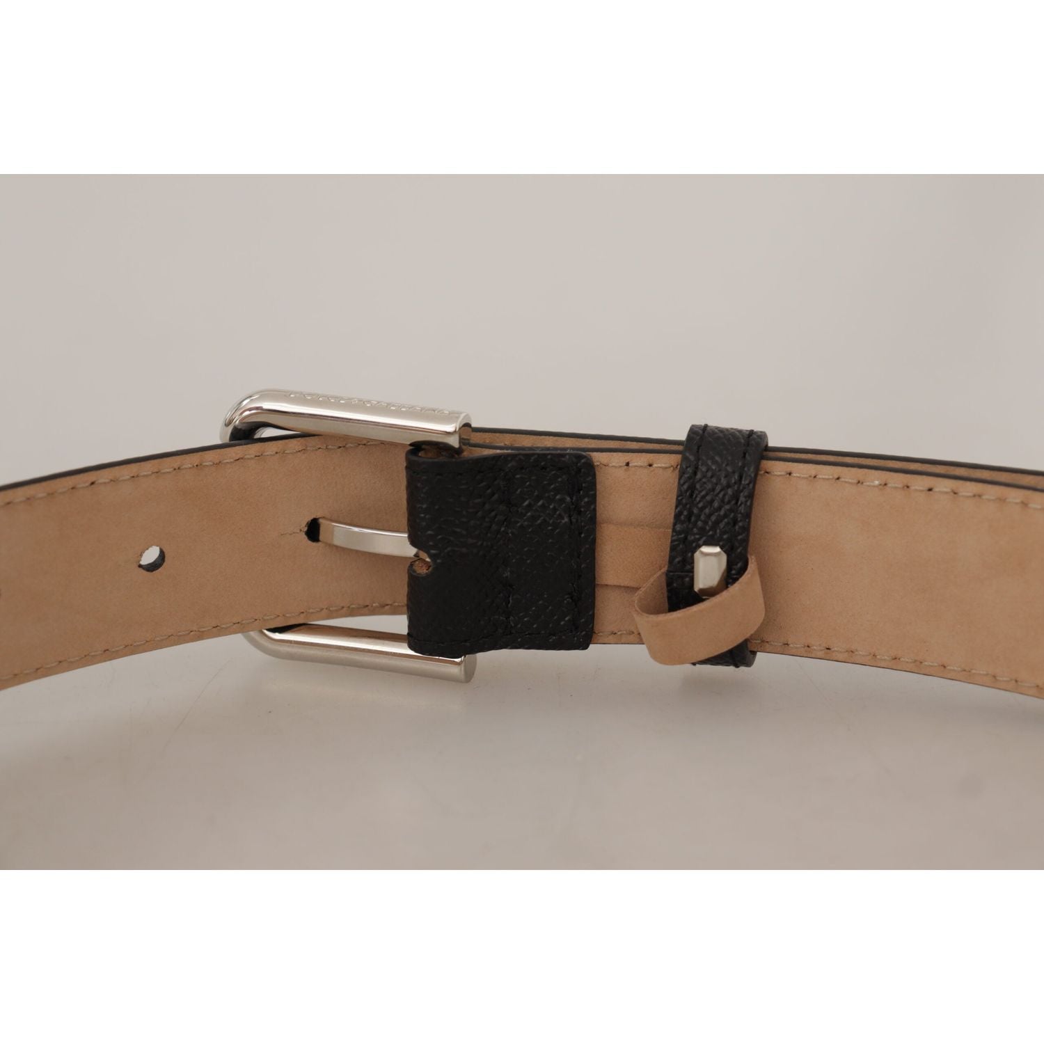 Dolce & Gabbana Black Calf Leather Brown Backend Metal Buckle Belt