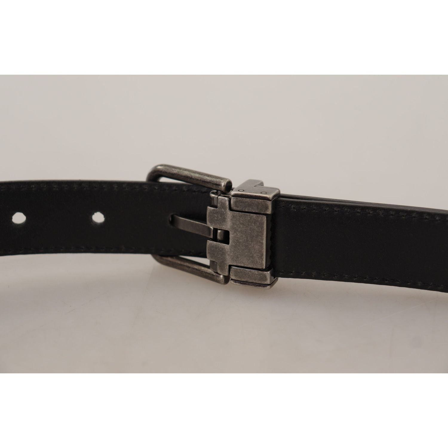 Dolce & Gabbana Black Plain Leather Vintage Logo Metal Buckle Belt