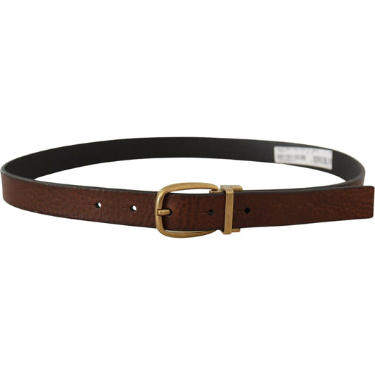 Dolce & Gabbana Brown Leather Classic Vintage Metal Buckle Belt BEL8603-80