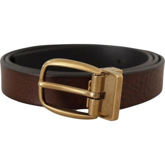 Dolce & Gabbana Brown Leather Classic Vintage Metal Buckle Belt BEL8603-80