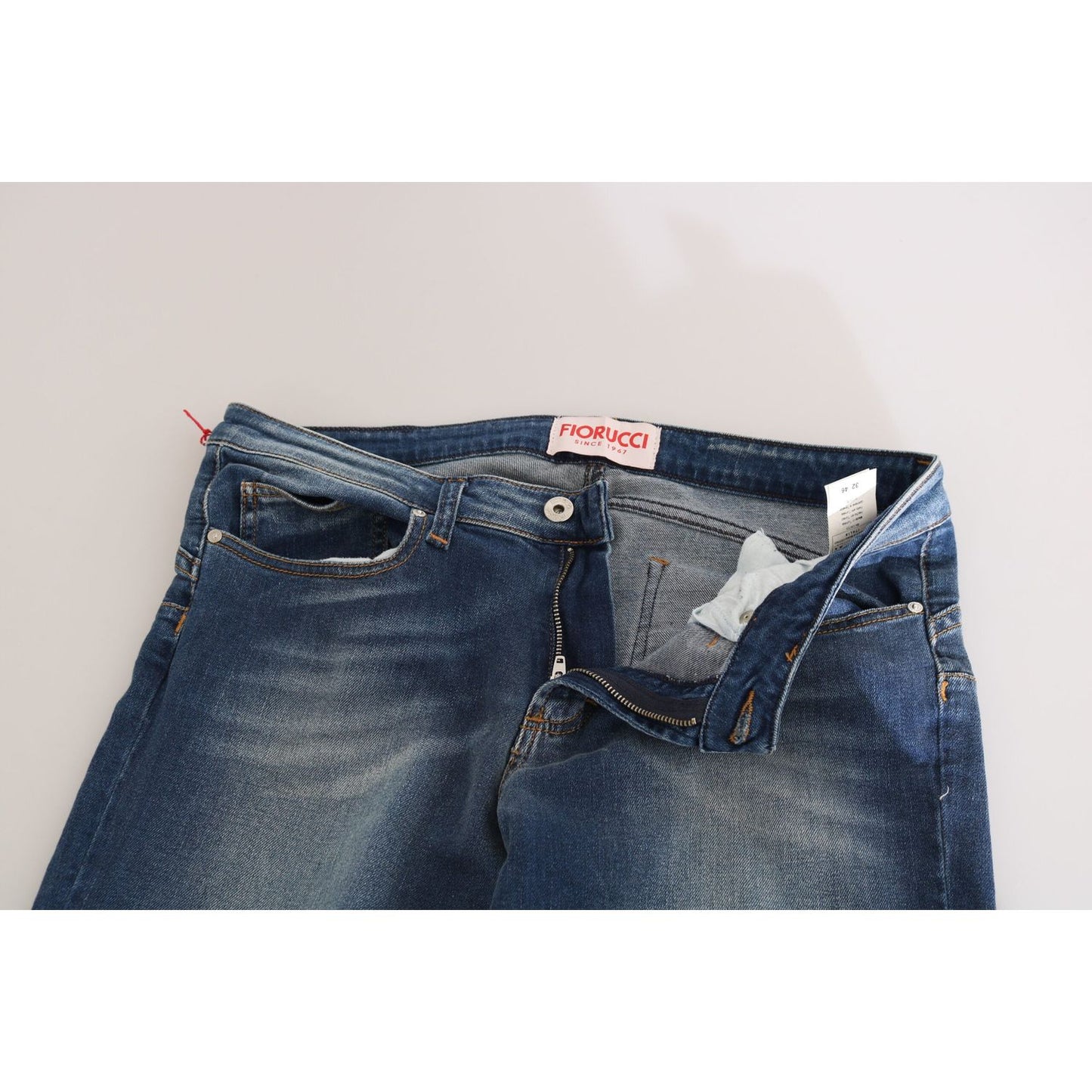 Fiorucci Blue Washed Mid Waist Slim Fit Denim Jeans