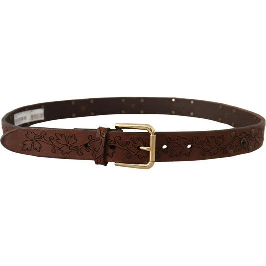 Dolce & Gabbana Brown Leather Floral Studded Metal Buckle Belt BEL8617-85