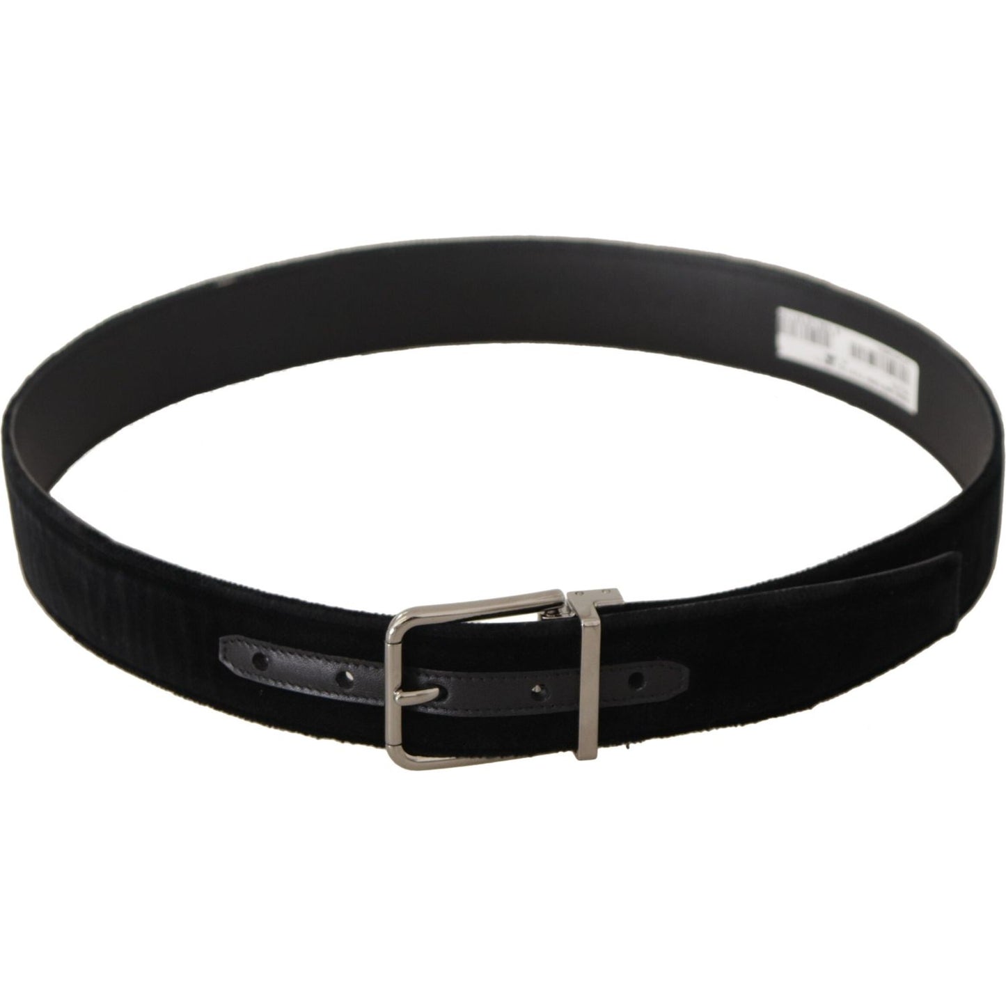 Dolce & Gabbana Black Velvet Silver Logo Engraved Metal Buckle Belt BEL8635#2-90