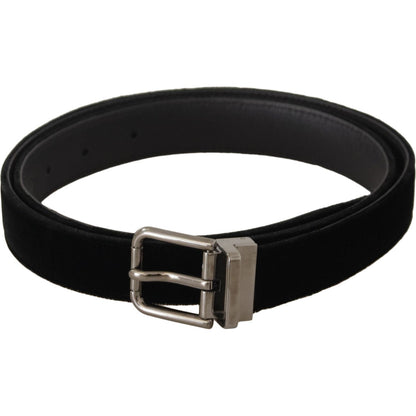 Dolce & Gabbana Black Classic Velvet Logo Engraved Metal Buckle Belt