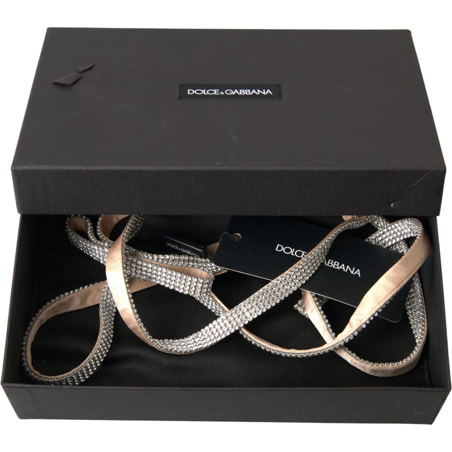 Dolce & Gabbana Beige Silk Clear Crystal Bow Waist Belt WMB272-65