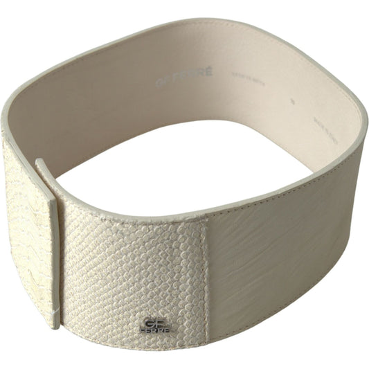 GF Ferre Off White Waxed Cotton Wide Fashion Waistband Belt WMB276-70