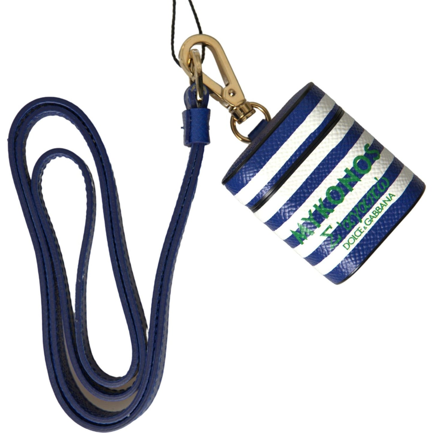 Dolce & Gabbana Blue Stripe Dauphine Leather Logo Print Strap Airpod Case SMY101179