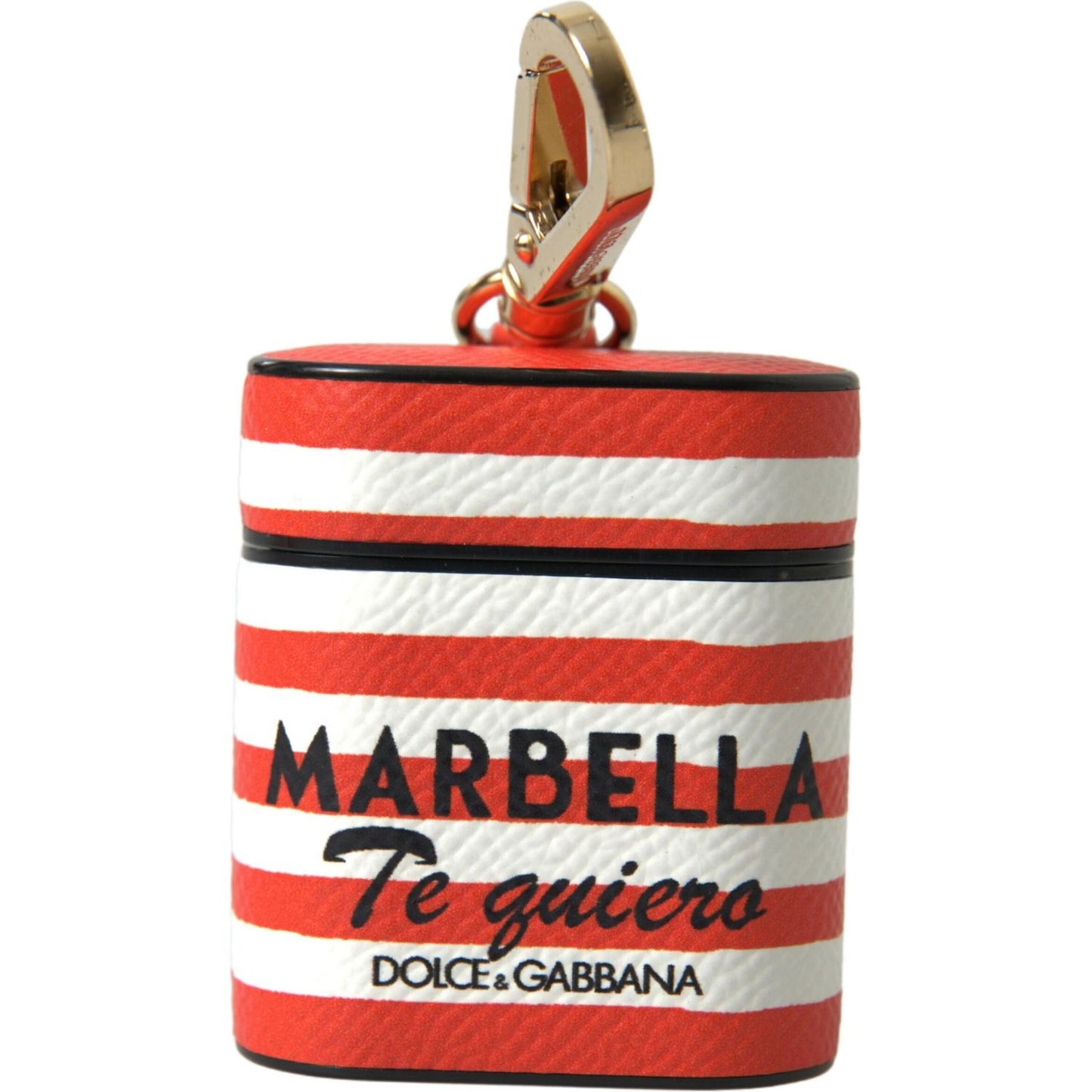 Dolce & Gabbana Orange Stripe Dauphine Leather Logo Strap Airpod Case SMY101183
