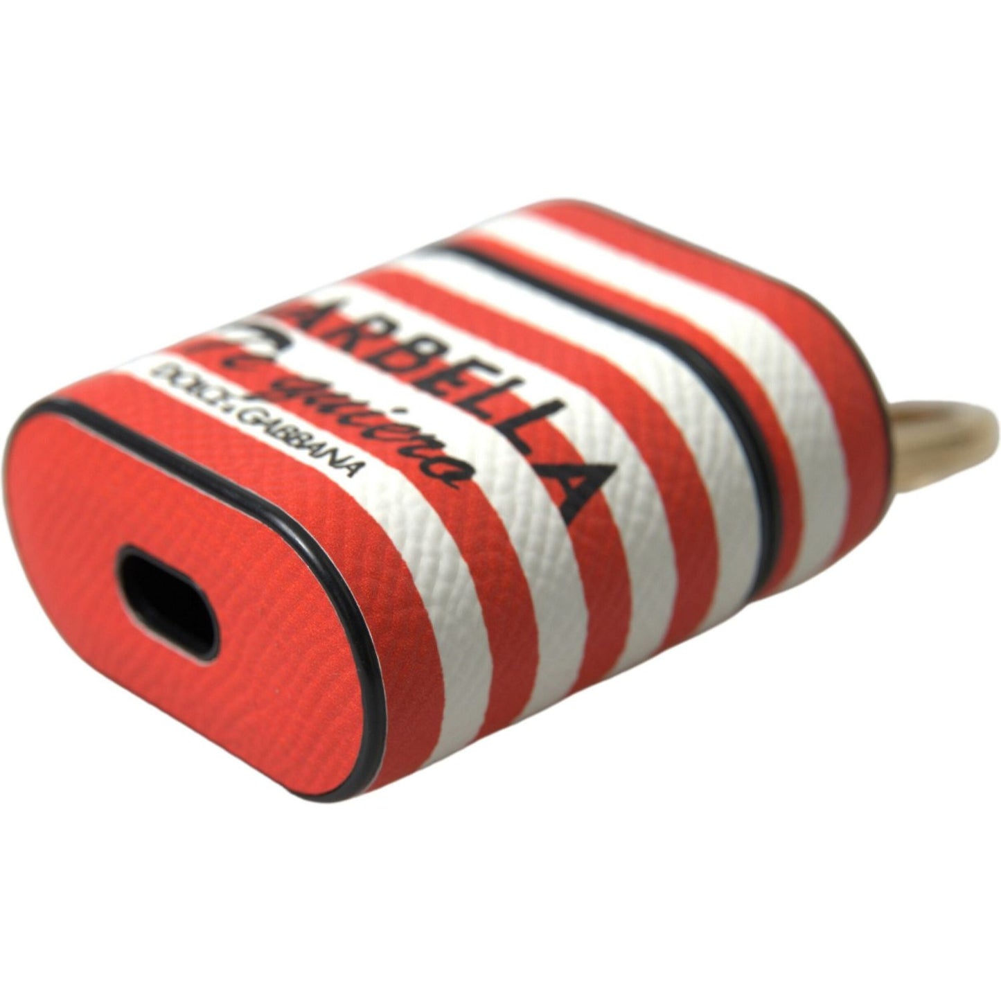Dolce & Gabbana Orange Stripe Dauphine Leather Logo Strap Airpod Case SMY101183