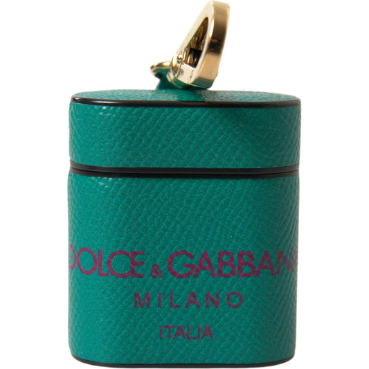 Dolce & Gabbana Green Maroon Calf Leather Logo Print Strap Airpods Case SMY101187
