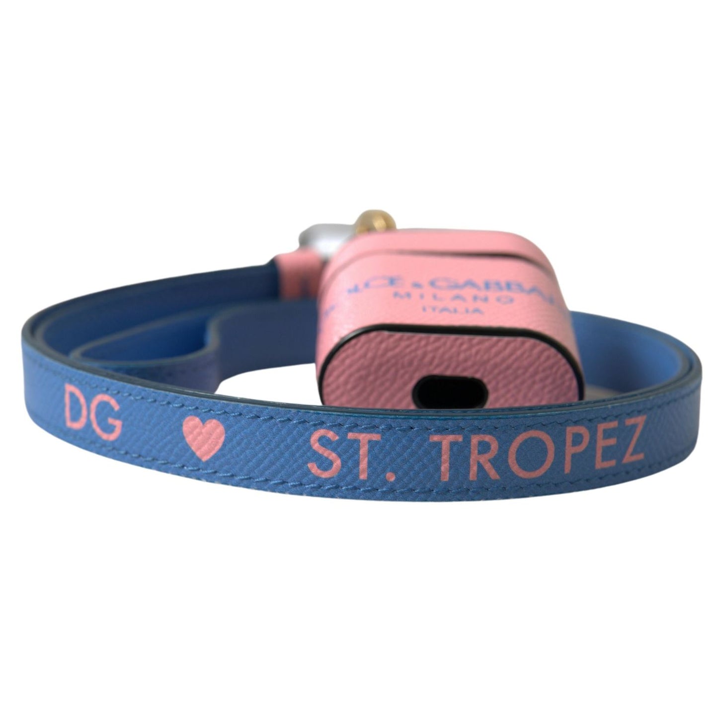 حافظة سماعات Airpods من دولتشي آند غابانا مصنوعة من جلد العجل باللون الوردي