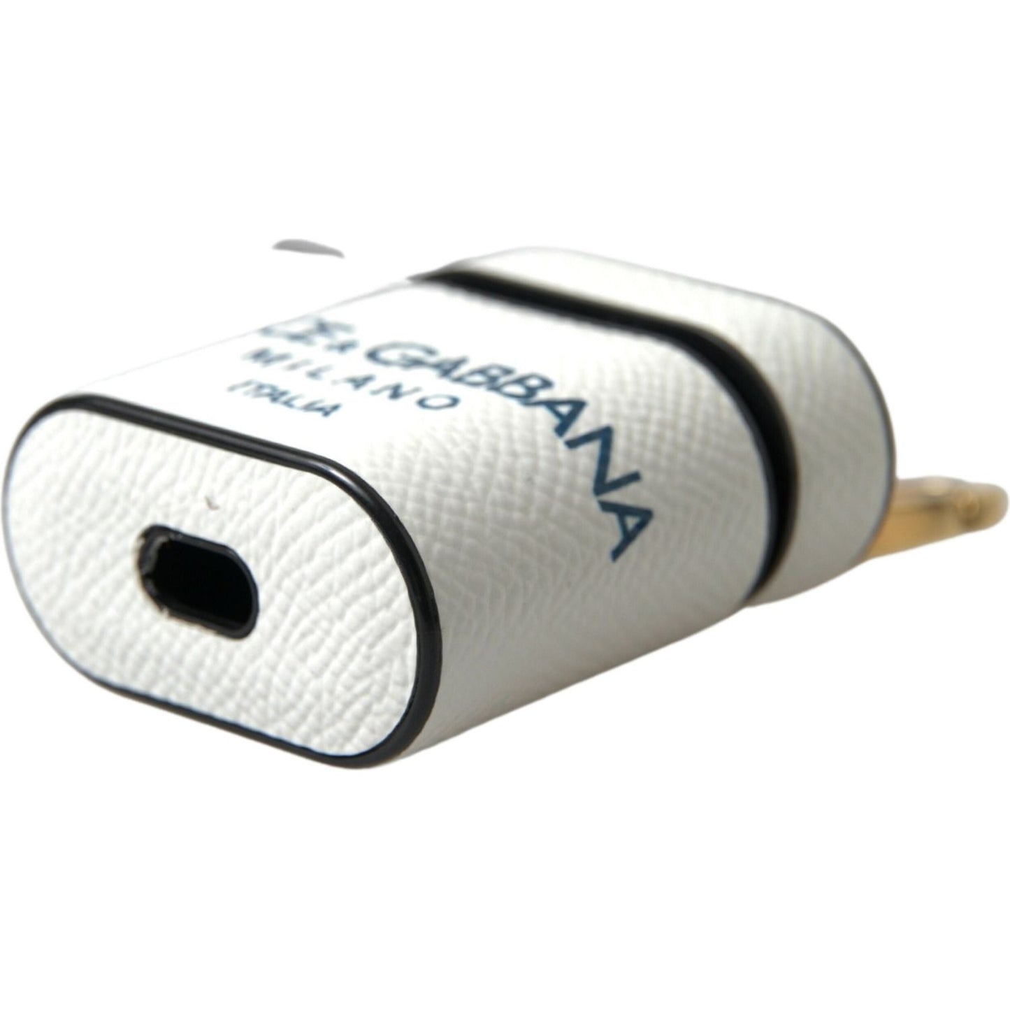 Dolce & Gabbana White Blue Calf Leather Logo Print Strap Airpods Case SMY101190