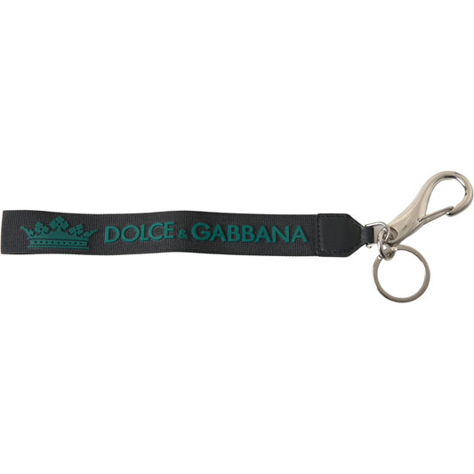Dolce & Gabbana Black DG Logo Rubber Silver Tone Metal Keychain SMY101130