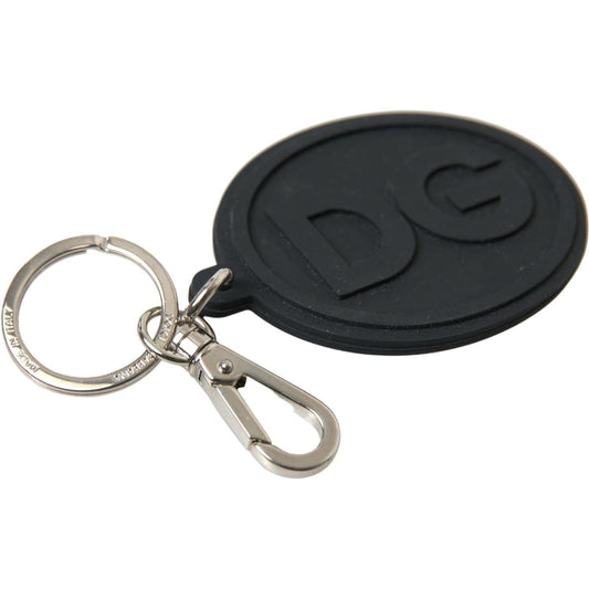 Dolce & Gabbana Black Rubber DG Logo Silver Brass Metal Keychain SMY101168