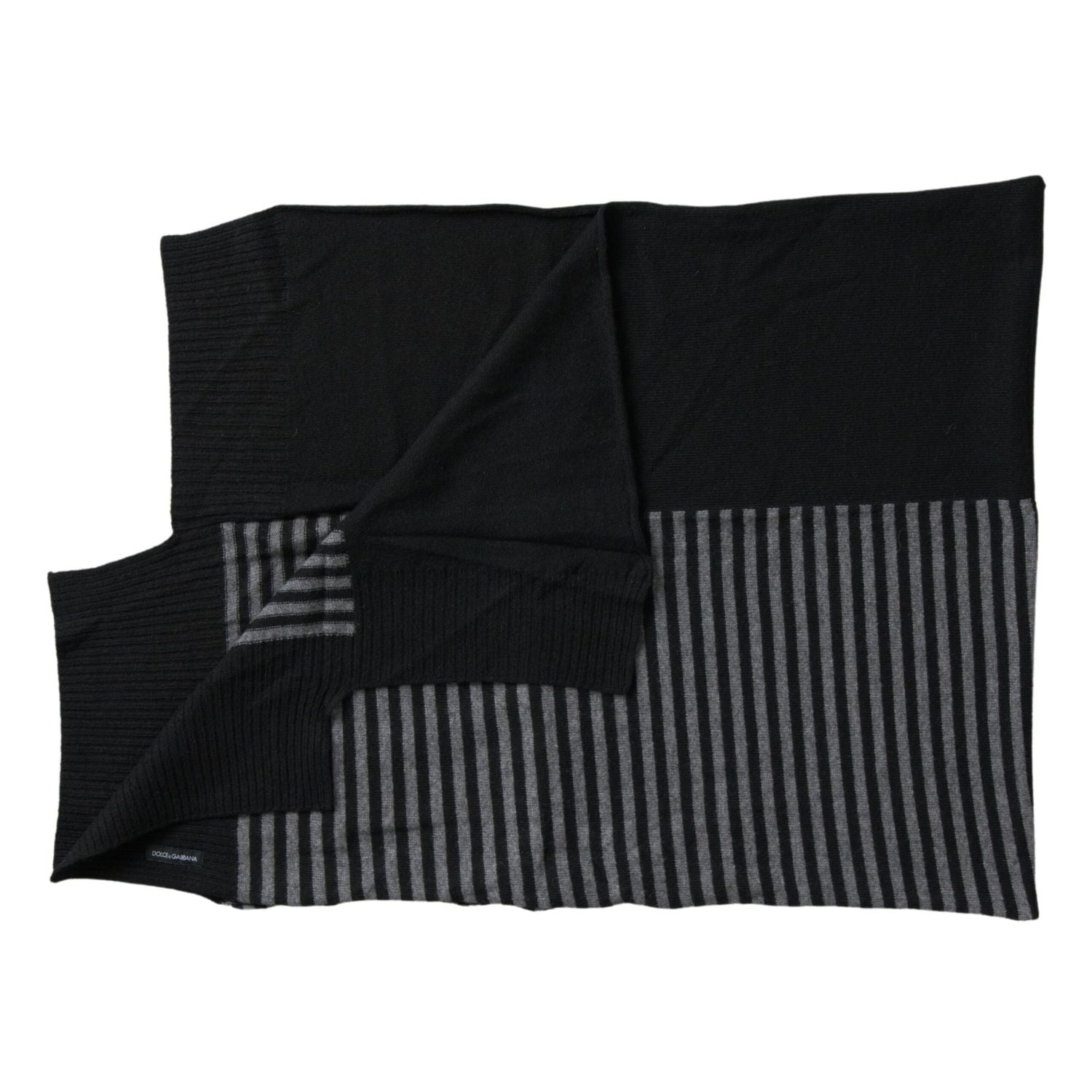 Dolce & Gabbana Black Gray Stripe Wool Neck Wrap Shawl Scarf