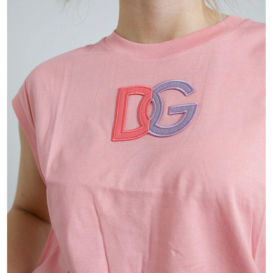 Dolce & Gabbana Pink Cotton DG Logo Crew Neck Tank T-shirt TSH83149-36