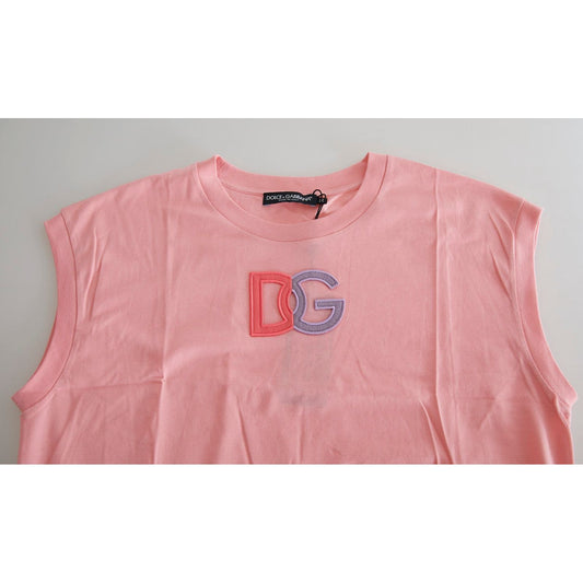 Dolce & Gabbana Pink Cotton DG Logo Crew Neck Tank T-shirt TSH83149-36