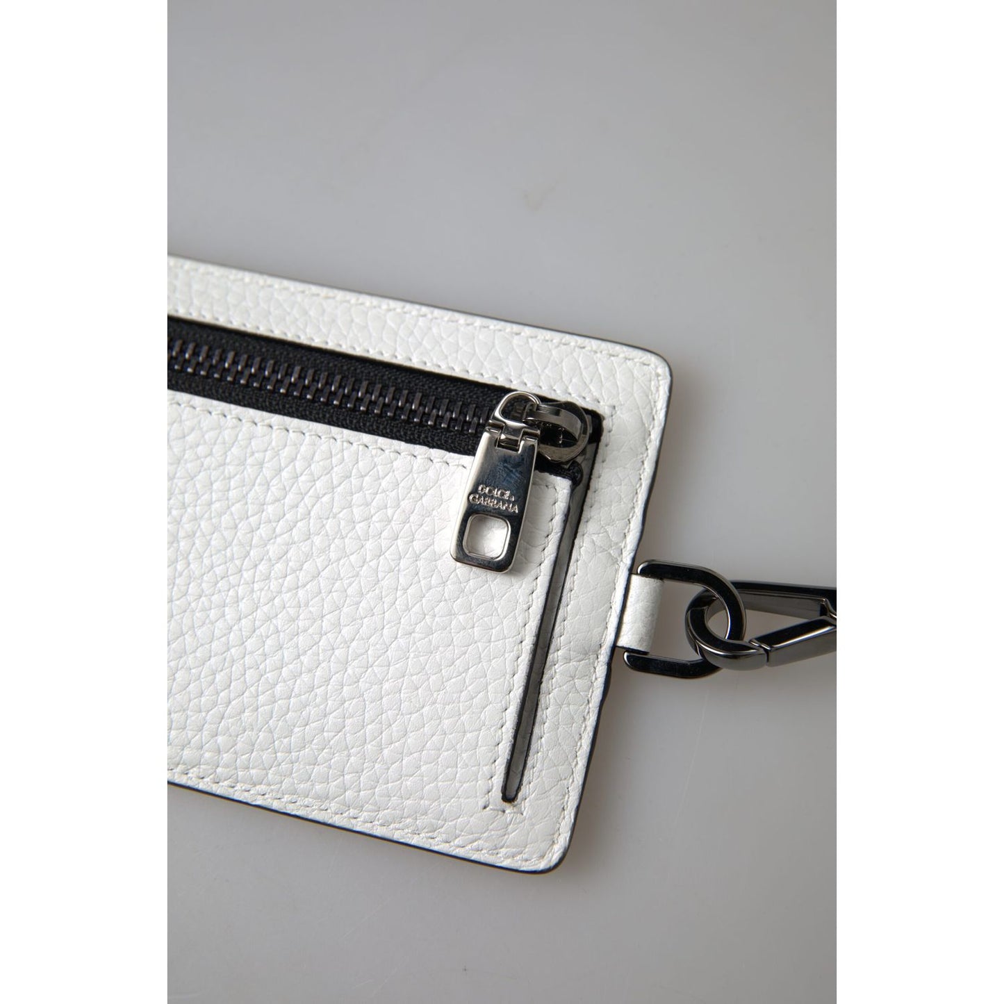 Dolce & Gabbana White Leather Lanyard Logo Card Holder Men Wallet