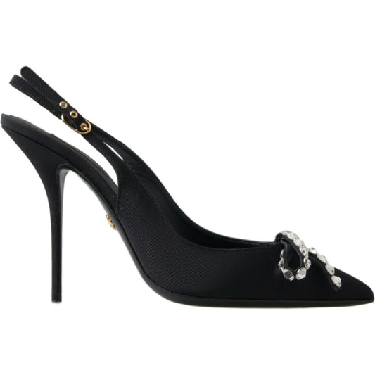 Dolce & Gabbana Black Crystal Embellished Slingback Heel Shoes LA10245-39.5