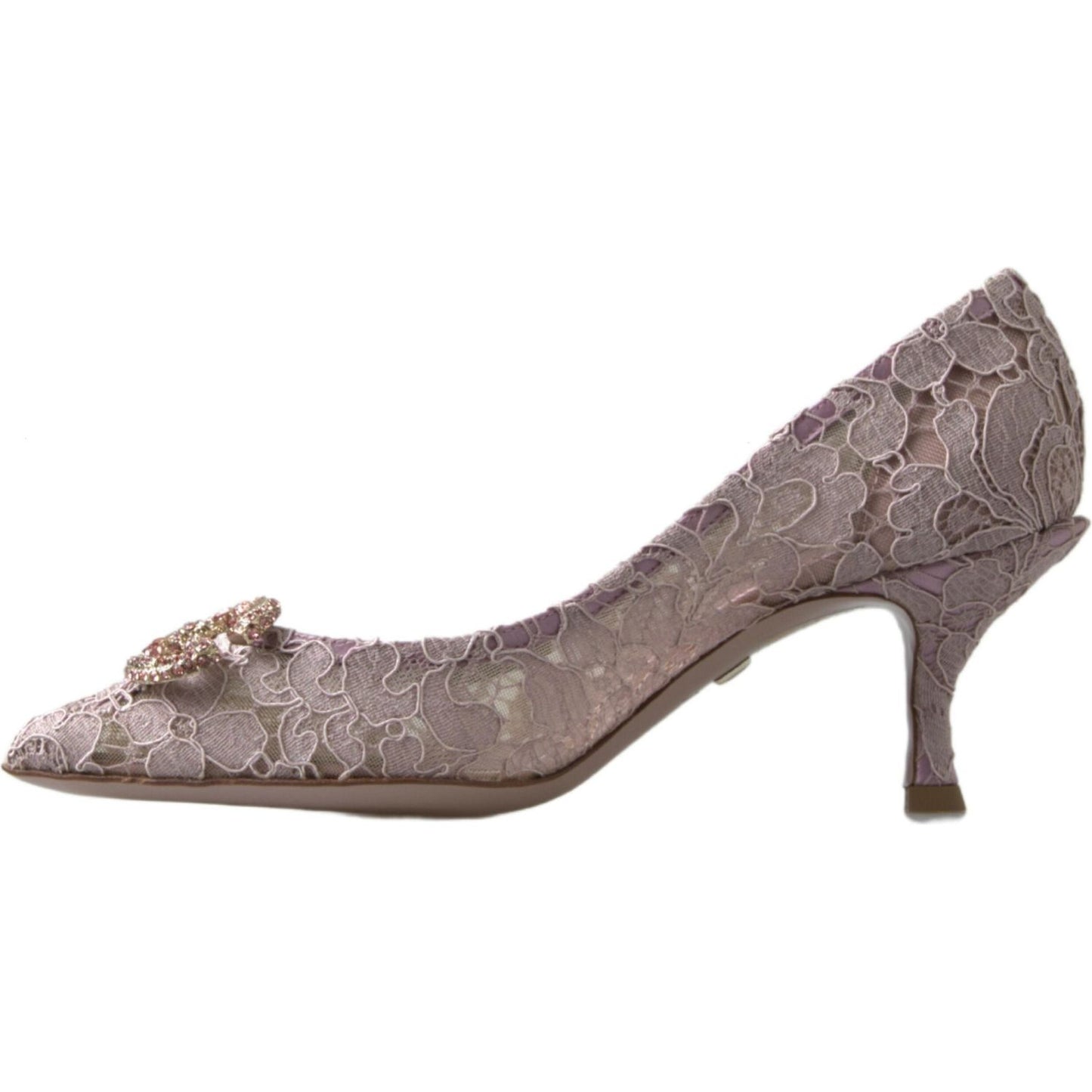 Dolce & Gabbana Pink Floral Lace DG Crystal Pumps Shoes LA10246-35.5