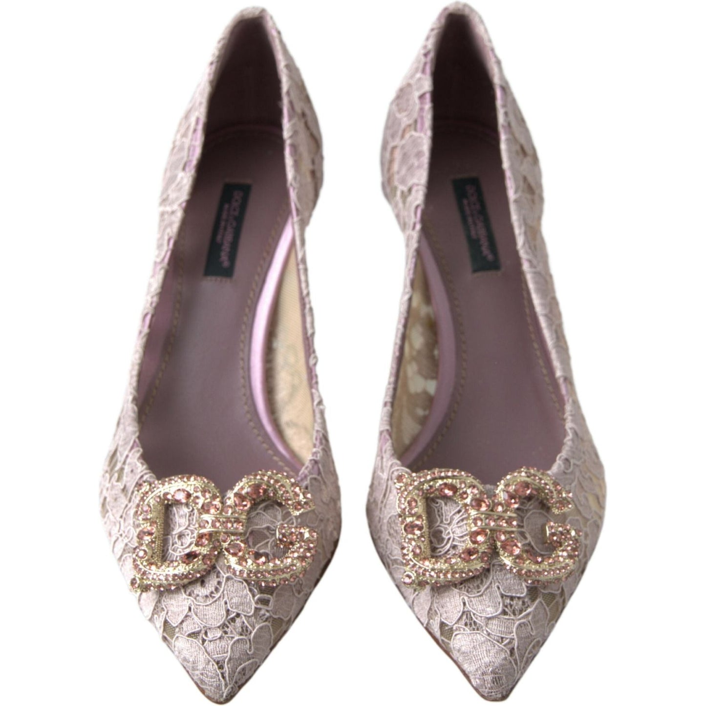 Dolce & Gabbana Pink Floral Lace DG Crystal Pumps Shoes LA10246-35.5