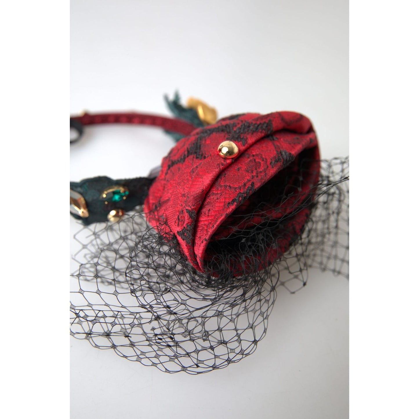 Dolce & Gabbana Red with multicolor Rose Silk Crystal Netted Logo Diadem Headband