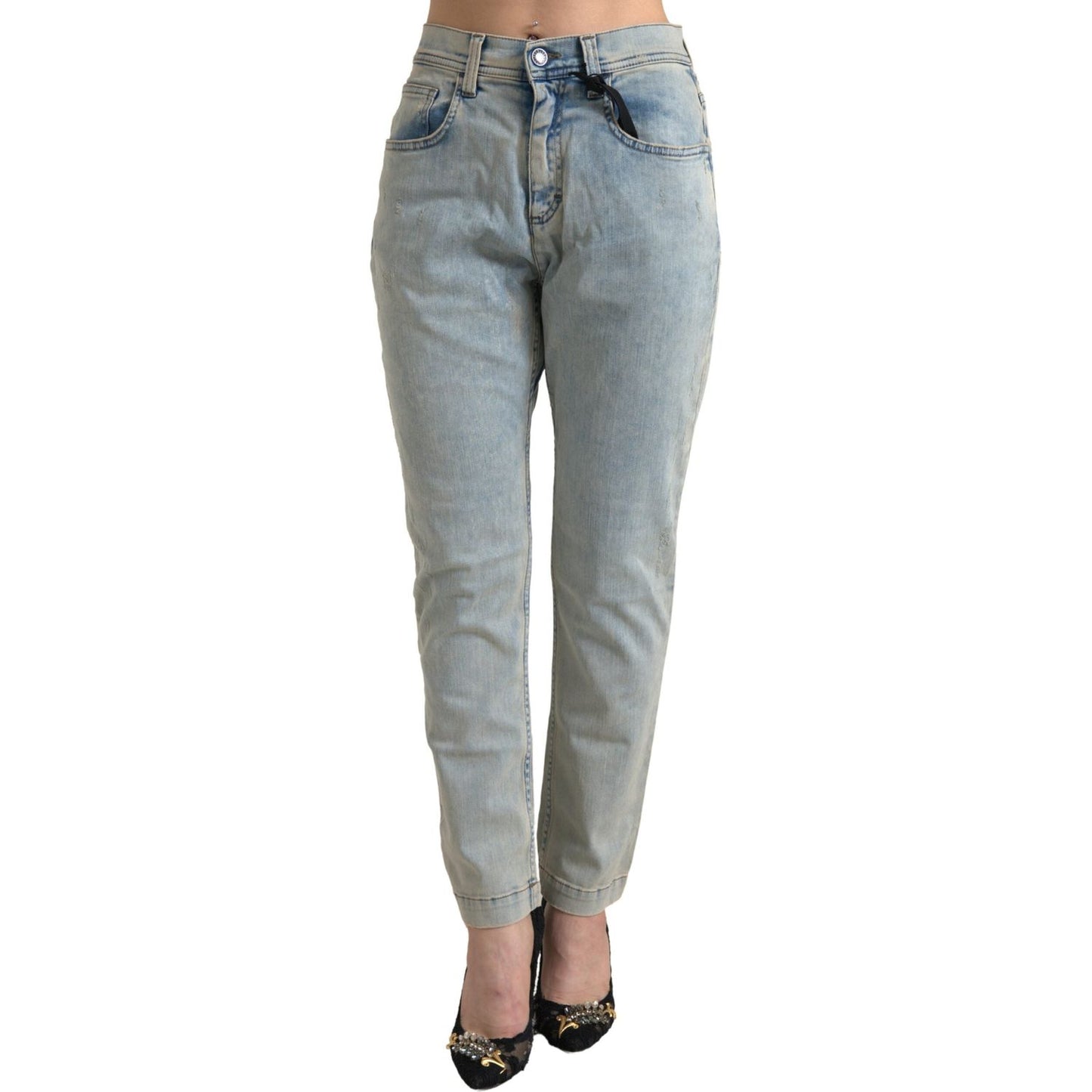Dolce & Gabbana Blue Washed Cotton Mid Waist Skinny Jeans PAN74769-40