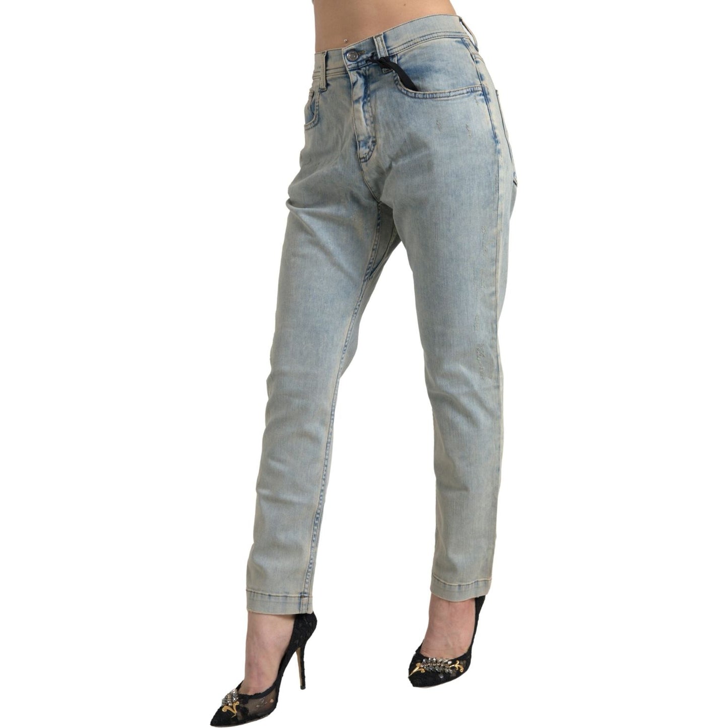 Dolce & Gabbana Blue Washed Cotton Mid Waist Skinny Jeans PAN74769-40