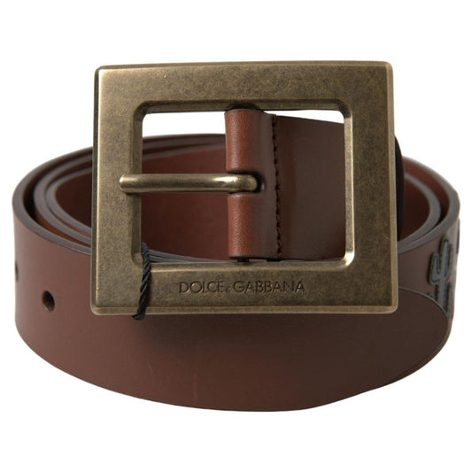 Dolce & Gabbana Brown Leather #DGFAMLY Square Buckle Belt BEL9028-100
