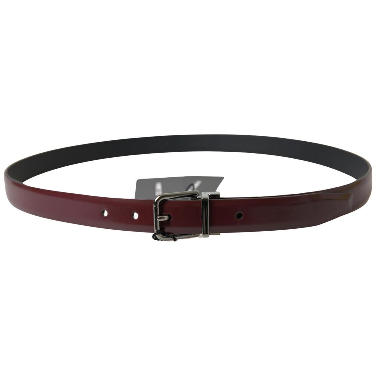 Dolce & Gabbana Bordeaux Leather Silver Metal Buckle Belt