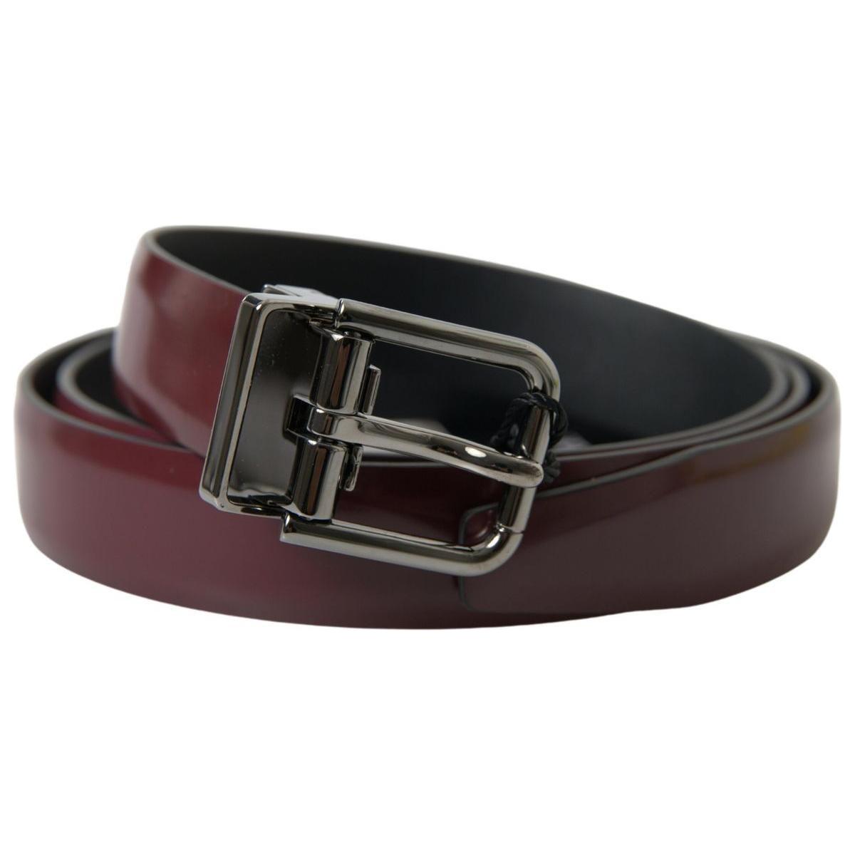 Dolce & Gabbana Bordeaux Leather Silver Metal Buckle Belt