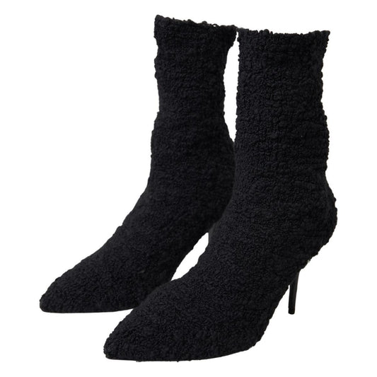 Dolce & Gabbana Black Stiletto Heels Mid Calf Boots LA10281-38.5