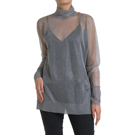 Dolce & Gabbana Gray Mesh Turtleneck Long Sleeve Blouse Top TSH83322-44