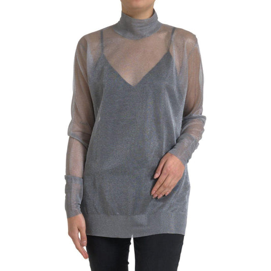 Dolce & Gabbana Gray Mesh Turtleneck Long Sleeve Blouse Top TSH83322-44